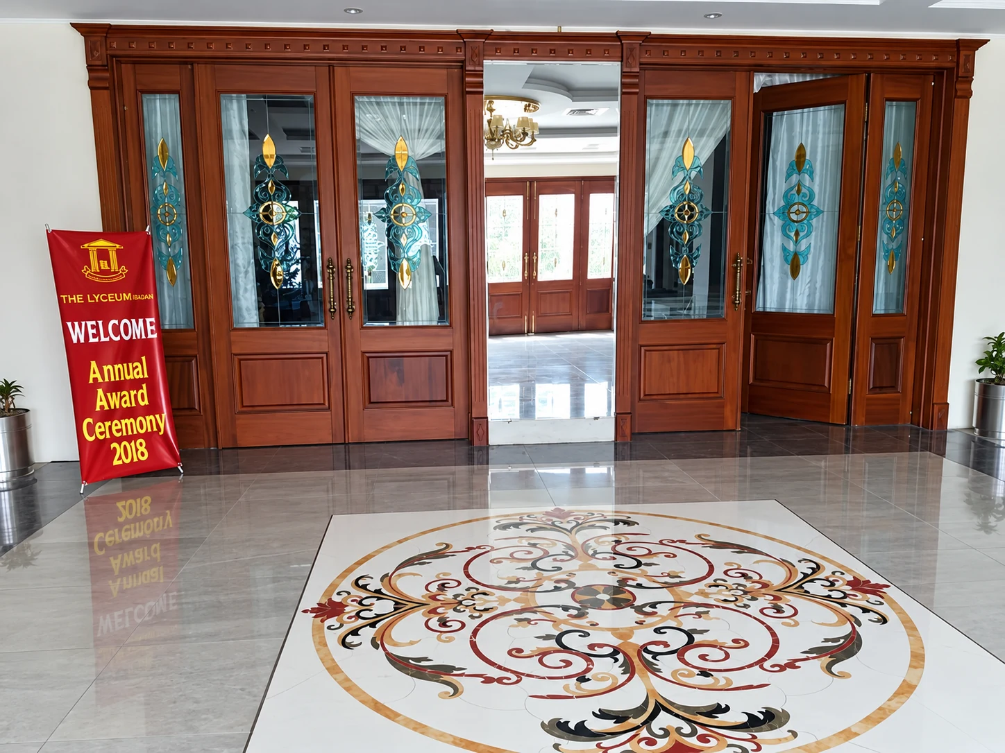 Entrance foyer with marble medallion inlay